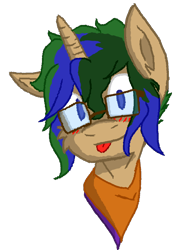 Size: 1192x1621 | Tagged: safe, artist:exvius, imported from derpibooru, oc, oc only, oc:mind gate, pony, unicorn, :p, bandana, glasses, solo, tongue out, two toned mane
