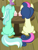 Size: 242x316 | Tagged: safe, imported from derpibooru, screencap, bon bon, lyra heartstrings, spike, sweetie drops, dragon, earth pony, pony, unicorn, a trivial pursuit, couple, cropped, cupcake, female, food, mare, offscreen character, sitting, winged spike, wings