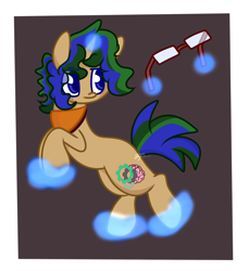 Size: 1870x2040 | Tagged: safe, artist:hedgehog-plant, imported from derpibooru, oc, oc only, oc:mind gate, pony, unicorn, bandana, cutie mark, floating, glasses, solo, two toned mane, two toned tail