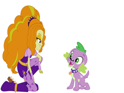 Size: 1024x768 | Tagged: artist needed, safe, edit, editor:hatsunemiku0125, imported from derpibooru, adagio dazzle, spike, dog, equestria girls, rainbow rocks, adagiospike, clothes, cute, female, happy, lidded eyes, male, shipping, simple background, sitting on knee, spike the dog, straight, white background