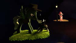 Size: 3840x2160 | Tagged: safe, artist:ashwilljones, imported from derpibooru, pinkie pie, oc, oc:caroline, pony, 3d, blender, night