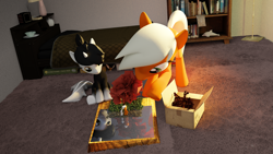 Size: 3840x2160 | Tagged: safe, artist:ashwilljones, imported from derpibooru, oc, oc:caroline, oc:muffins, pony, 3d, bedroom, blender, cute, female, figurine, filly, friends, gaming miniature, mare, miniature, playing