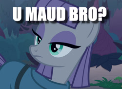 Size: 1463x1067 | Tagged: safe, edit, edited screencap, imported from derpibooru, screencap, maud pie, pony, student counsel, caption, female, image macro, pun, solo, text, u mad, u maud, you mad bro