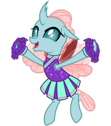 Size: 2800x3200 | Tagged: safe, artist:cheezedoodle96, imported from derpibooru, ocellus, changedling, changeling, 2 4 6 greaaat, .svg available, cheering, cheerleader, cheerleader ocellus, cheerleader outfit, clothes, cute, diaocelles, female, flying, looking at you, open mouth, pleated skirt, pom pom, simple background, skirt, smiling, solo, svg, transparent background, vector