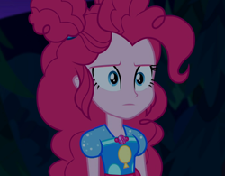 Size: 1384x1080 | Tagged: safe, imported from derpibooru, screencap, pinkie pie, equestria girls, equestria girls series, sunset's backstage pass!, spoiler:eqg series (season 2), cropped, female, geode of sugar bombs, magical geodes, night, outdoors, solo, stare