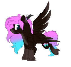 Size: 921x868 | Tagged: safe, artist:rainbowpawsarts, imported from derpibooru, oc, oc:akino, pegasus, pony, feather, female, multicolored hair, raised wings, simple background, spread wings, unshorn fetlocks