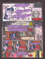 Size: 2504x3236 | Tagged: safe, artist:oatmeal155, imported from derpibooru, twilight sparkle, oc, oc:cinnamon oats, pony, unicorn, comic:oat.meal, comic, ever emerald manor, traditional art, unicorn twilight