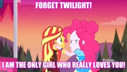 Size: 889x500 | Tagged: safe, edit, edited screencap, imported from derpibooru, screencap, pinkie pie, sunset shimmer, equestria girls, equestria girls series, sunset's backstage pass!, spoiler:eqg series (season 2), female, implied lesbian, implied shipping, implied sunsetsparkle, lesbian, meme, shipping, sunsetpie