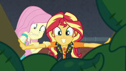 Size: 1920x1080 | Tagged: safe, imported from derpibooru, screencap, fluttershy, sunset shimmer, costume conundrum, costume conundrum: sunset shimmer, equestria girls, equestria girls series, spoiler:choose your own ending (season 2), spoiler:eqg series (season 2), box, excited, female, geode of empathy, geode of fauna, magical geodes, scared, sunset's apartment