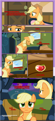 Size: 1919x4225 | Tagged: safe, artist:estories, imported from derpibooru, applejack, earth pony, pony, comic:a(pple)ffection, comic, female, jewelry, sad, solo