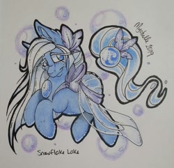 Size: 891x858 | Tagged: safe, artist:mychelle, imported from derpibooru, oc, oc only, oc:snowflake lake, original species, solutai pony, female, solo, traditional art