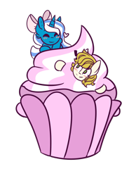 Size: 502x682 | Tagged: safe, artist:sunstone-adopts, imported from derpibooru, oc, oc:fleurbelle, oc:golden skies, alicorn, pegasus, pony, adorabelle, alicorn oc, blushing, bow, cupcake, cute, female, fleurden, food, hair bow, heart, male, mare, pegasus oc, stallion