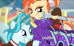 Size: 800x505 | Tagged: safe, edit, edited screencap, imported from derpibooru, screencap, lighthoof, shimmy shake, earth pony, pony, 2 4 6 greaaat, cheerleader, clothes, duo, engrish, excited, female, mare, meme, misspelling, text