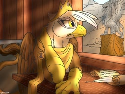 Size: 1032x774 | Tagged: safe, artist:backlash91, imported from derpibooru, gilda, griffon, fanfic:the 8th rank, crown, fanfic art, jewelry, princess gilda, regalia, statue