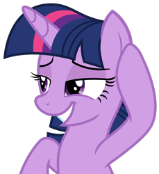 Size: 1763x1922 | Tagged: safe, artist:sketchmcreations, imported from derpibooru, twilight sparkle, alicorn, pony, a trivial pursuit, cute, female, hoof on head, lidded eyes, mare, simple background, smiling, smirk, solo, transparent background, twiabetes, twilight sparkle (alicorn), vector