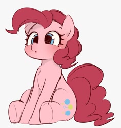 Size: 985x1042 | Tagged: safe, artist:manachaaaaaaaa, imported from derpibooru, pinkie pie, earth pony, pony, :o, cute, diapinkes, female, mare, open mouth, simple background, sitting, solo, underhoof, white background