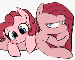 Size: 801x646 | Tagged: safe, artist:manachaaaaaaaa, imported from derpibooru, pinkie pie, earth pony, pony, cute, cuteamena, diapinkes, duality, female, lidded eyes, looking at you, mare, pinkamena diane pie, self ponidox, simple background, white background