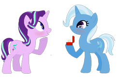 Size: 660x428 | Tagged: safe, artist:lui-akita, imported from derpibooru, starlight glimmer, trixie, pony, unicorn, female, hoof hold, lesbian, mare, marriage proposal, shipping, simple background, startrix, transparent background