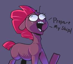 Size: 999x875 | Tagged: safe, artist:sourspot, imported from derpibooru, fizzlepop berrytwist, tempest shadow, pony, unicorn, blank flank, broken horn, derp, dialogue, eye scar, faic, female, horn, majestic as fuck, mare, missing accessory, open mouth, ribs, scar, solo, we don't normally wear clothes