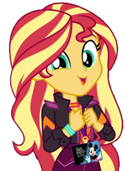 Size: 1558x2048 | Tagged: safe, artist:brerdaniel, edit, edited screencap, imported from derpibooru, screencap, sunset shimmer, equestria girls, equestria girls series, sunset's backstage pass!, spoiler:eqg series (season 2), background removed, badge, d23 expo, d23 expo 2019, disney, mickey mouse, simple background, transparent background