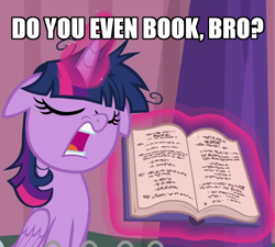 Size: 960x865 | Tagged: safe, edit, edited screencap, imported from derpibooru, screencap, twilight sparkle, alicorn, pony, a trivial pursuit, book, bookhorse, caption, cropped, do you even lift, eyes closed, faic, female, floppy ears, image macro, levitation, magic, mare, meme, messy mane, open mouth, rules lawyer, rules prosecutor, talking, telekinesis, text, twilight snapple, twilight sparkle (alicorn), twilight sparkle is best facemaker, twilighting, written equestrian