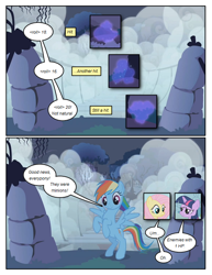 Size: 612x792 | Tagged: safe, artist:newbiespud, edit, edited screencap, imported from derpibooru, screencap, fluttershy, rainbow dash, twilight sparkle, pegasus, pony, unicorn, comic:friendship is dragons, friendship is magic, comic, dialogue, female, fog, mare, rearing, screencap comic, unicorn twilight