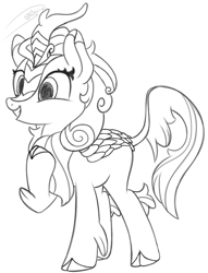 Size: 965x1260 | Tagged: safe, artist:soctavia, imported from derpibooru, autumn blaze, kirin, female, happy, hoof on chest, mare, sketch, solo