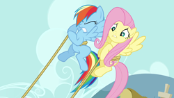 Size: 1920x1080 | Tagged: safe, imported from derpibooru, screencap, fluttershy, rainbow dash, pegasus, pony, mmmystery on the friendship express, female, mare