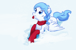 Size: 1370x900 | Tagged: safe, artist:bedupolker, imported from derpibooru, oc, oc only, pegasus, pony, :p, clothes, scarf, snow, solo, tongue out