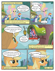 Size: 612x792 | Tagged: safe, artist:newbiespud, edit, edited screencap, imported from derpibooru, screencap, applejack, fluttershy, rainbow dash, rarity, twilight sparkle, earth pony, pegasus, pony, unicorn, comic:friendship is dragons, balcony, comic, dialogue, eyes closed, female, flying, freckles, golden oaks library, hat, lantern, looking down, looking up, mare, screencap comic, unicorn twilight