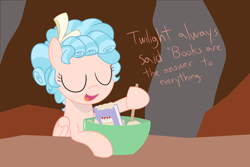 Size: 2400x1600 | Tagged: safe, artist:mightyshockwave, imported from derpibooru, cozy glow, pony, the summer sun setback, baking, batter, book, bowl, cake batter, evil lair, female, filly, grogar's lair, lair, literal, mixing bowl