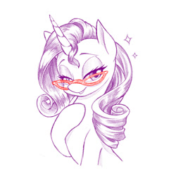 Size: 1000x1000 | Tagged: safe, artist:dstears, imported from derpibooru, rarity, pony, unicorn, beautiful, colored pencil drawing, female, glasses, looking at you, mare, simple background, solo, traditional art, white background