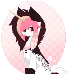 Size: 856x934 | Tagged: safe, artist:kripta-00, imported from derpibooru, oc, oc only, oc:chelsi, pony, unicorn, chest fluff, colored horn, different colored horn, female, mare, multicolored mane, simple background, sitting, solo, transparent background