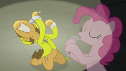 Size: 1280x720 | Tagged: safe, imported from derpibooru, screencap, cheese sandwich, pinkie pie, pony, the last laugh, microphone