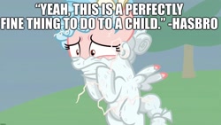 Size: 2048x1152 | Tagged: safe, edit, edited screencap, imported from derpibooru, screencap, cozy glow, pegasus, pony, the ending of the end, abuse, caption, child abuse, cozy glow drama, cozybuse, cropped, drama, fear, female, filly, hasbro, i have no mouth and i must scream, image macro, inanimate tf, leash, legion of doom statue, lucifer hasbro, mare, meta, petrification, sarcasm, series finale drama, solo, statue, terror, text, transformation, turned to stone, you know for kids