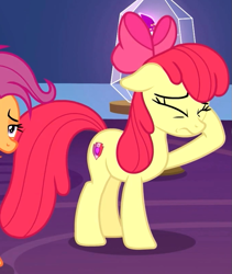 Size: 683x810 | Tagged: safe, imported from derpibooru, screencap, apple bloom, scootaloo, earth pony, pony, growing up is hard to do, cropped, cutie mark, eyes closed, female, mare, offscreen character, older, older apple bloom, older scootaloo, the cmc's cutie marks