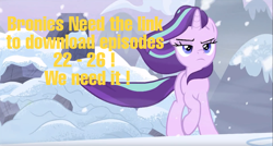 Size: 1917x1031 | Tagged: safe, edit, edited screencap, imported from derpibooru, screencap, starlight glimmer, pony, the ending of the end, leak, badass, female, petition, snow, solo, text