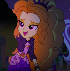 Size: 473x477 | Tagged: safe, imported from derpibooru, screencap, adagio dazzle, aria blaze, sonata dusk, equestria girls, equestria girls series, find the magic, spoiler:eqg series (season 2), adoragio, cropped, cute, female, mid-blink screencap, offscreen character, smiling, solo, when she smiles