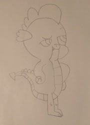 Size: 1644x2281 | Tagged: safe, artist:undeadponysoldier, imported from derpibooru, spike, dragon, art improvment, drawn with reference, improving skills, male, raised eyebrow, solo, traditional art