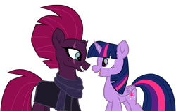 Size: 11082x7063 | Tagged: safe, artist:ejlightning007arts, imported from derpibooru, fizzlepop berrytwist, tempest shadow, twilight sparkle, alicorn, pony, the ending of the end, absurd resolution, broken horn, clothes, duo, eye scar, horn, open mouth, scar, simple background, transparent background, twilight sparkle (alicorn), vector