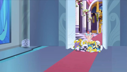 Size: 1235x696 | Tagged: safe, imported from derpibooru, screencap, cozy glow, guardian angel (character), alicorn, pony, the ending of the end, leak, canterlot castle, cozycorn, guardian angel (g4), guards, pile, race swap