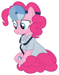 Size: 1595x2049 | Tagged: safe, artist:sonofaskywalker, imported from derpibooru, pinkie pie, pony, the summer sun setback, clothes, doctor pie, female, mare, simple background, sitting, smiling, solo, stethoscope, transparent background, vector