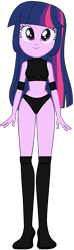 Size: 451x1530 | Tagged: safe, artist:invisibleink, artist:marcusvanngriffin, edit, imported from derpibooru, twilight sparkle, equestria girls, belly button, boots, clothes, commission, elbow pads, female, knee pads, looking at you, midriff, shoes, simple background, solo, sports, sports bra, sports panties, transparent background, vector, wrestler, wrestling