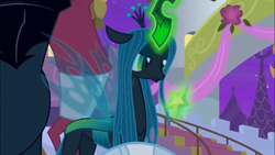 Size: 1366x768 | Tagged: safe, imported from derpibooru, screencap, lord tirek, queen chrysalis, the summer sun setback, badge, canterlot, levitation, magic, night, stars, telekinesis