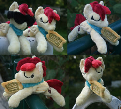 Size: 2768x2500 | Tagged: safe, artist:bastler, imported from derpibooru, oc, oc only, oc:aurora harmony, pegasus, pony, female, irl, mare, neckerchief, photo, plushie, sleeping, sunglasses, ticket