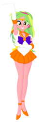 Size: 2257x6051 | Tagged: safe, artist:cyber-murph, imported from derpibooru, lemon zest, equestria girls, friendship games, beautiful, beautiful eyes, beautiful hair, clothes, commission, crossover, cute, green hair, high heels, jewelry, legs, legs together, miniskirt, orange eyes, pleated skirt, sailor moon, sailor venus, shoes, skirt, solo, woman, zestabetes