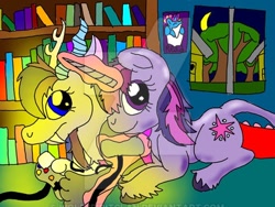 Size: 400x300 | Tagged: safe, artist:wolfspiritclan, imported from derpibooru, twilight sparkle, oc, oc:adean the draconequus, oc:ruby nights, alicorn, draconequus, unicorn, draconequus oc, gamenight, twilight sparkle (alicorn)