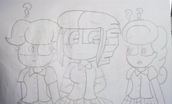Size: 4914x2992 | Tagged: safe, artist:徐詩珮, imported from derpibooru, fizzlepop berrytwist, glitter drops, spring rain, tempest shadow, equestria girls, clothes, crystal prep academy, crystal prep academy uniform, crystal prep shadowbolts, equestria girls-ified, female, glittershadow, lesbian, lineart, polyamory, school uniform, shipping, springdrops, springshadow, springshadowdrops, traditional art