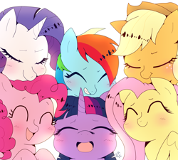 Size: 2002x1800 | Tagged: safe, artist:stupid works-stuwor, artist:stuwor-art, imported from derpibooru, applejack, fluttershy, pinkie pie, rainbow dash, rarity, twilight sparkle, alicorn, earth pony, pegasus, pony, unicorn, blushing, cute, eyes closed, mane six, open mouth, twilight sparkle (alicorn)