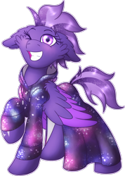 Size: 2092x2934 | Tagged: safe, artist:shad0w-galaxy, imported from derpibooru, oc, oc only, oc:shadow galaxy, pegasus, pony, clothes, cute, dress, female, high res, hoodie, mare, one eye closed, raised hoof, simple background, smiling, solo, stars, transparent background, wings, wink